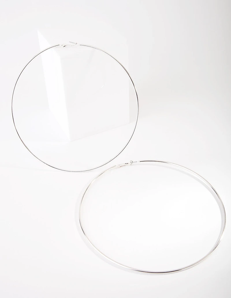 Silver Polished Large Hoop Earrings