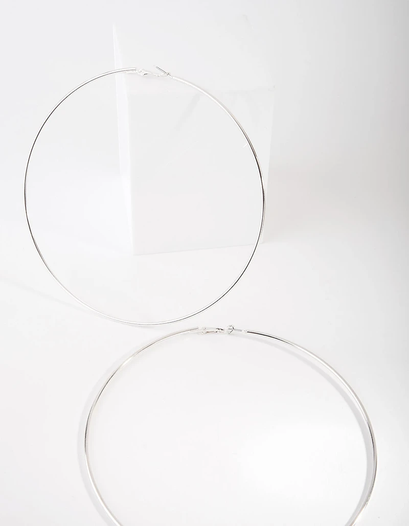 Silver Polished Large Hoop Earrings