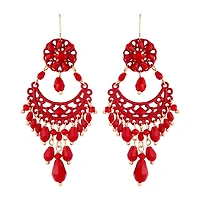 Red Beaded Chandelier Drop Earrings