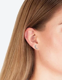 Silver Diamante Cresent Stud Earrings