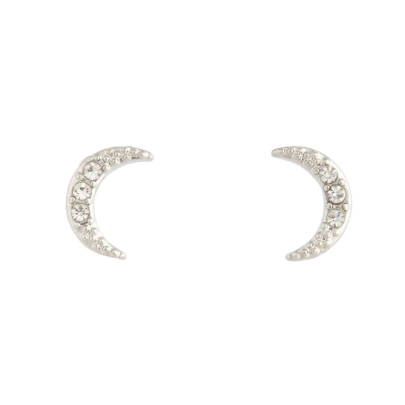 Silver Diamante Cresent Stud Earrings