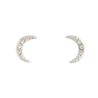 Silver Diamante Cresent Stud Earrings