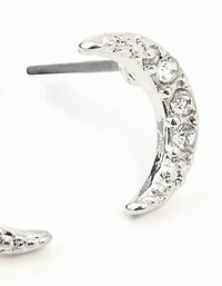 Silver Diamante Cresent Stud Earrings