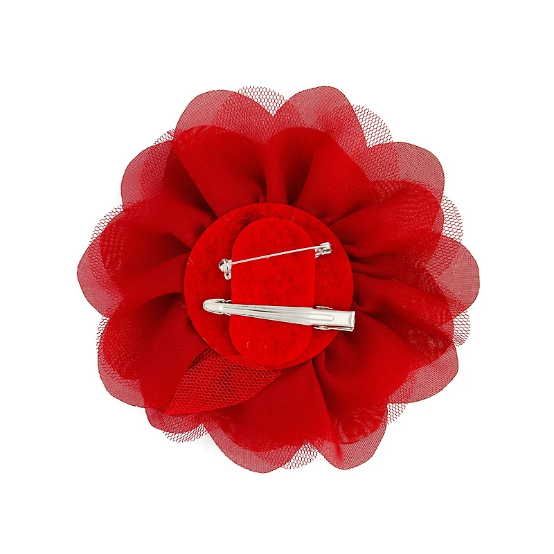 Pince fleur en maille rouge foncé