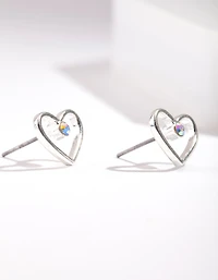 Silver Cut Out & Diamante Heart Stud Earring
