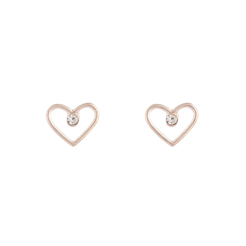 Rose Gold Diamante Cut-out Heart Earrings
