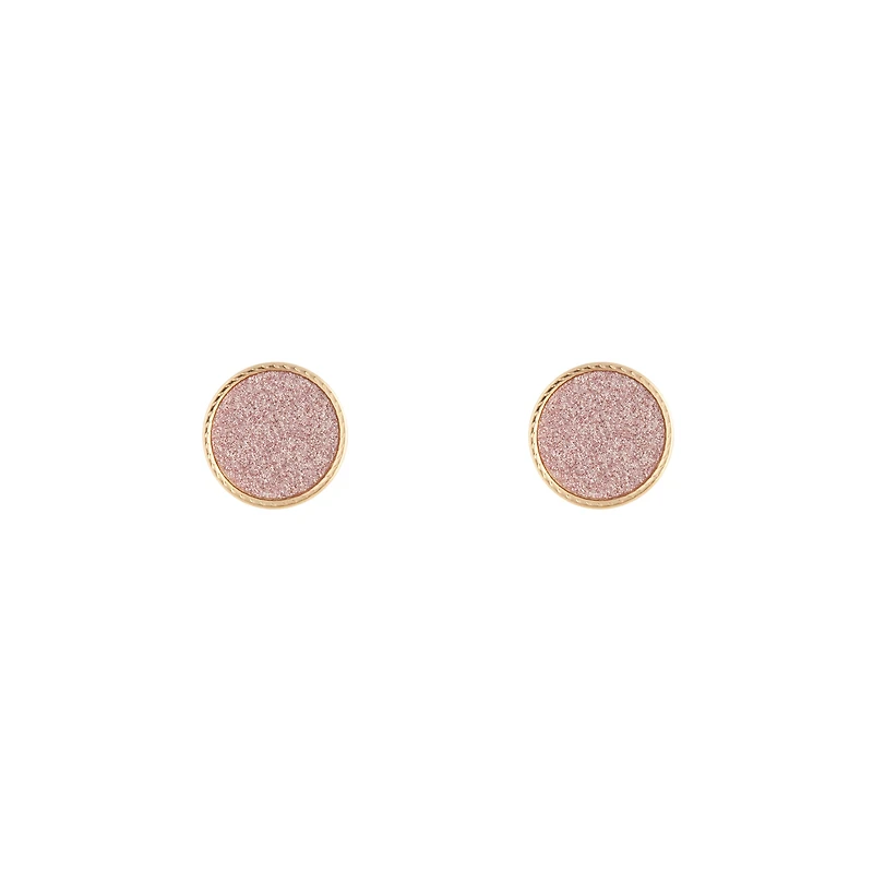 Pink Glitter Round Stud Earrings
