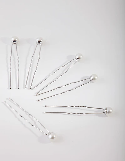 Silver Pearl Bun Pins