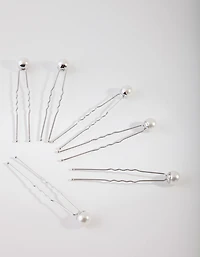 Silver Pearl Bun Pins