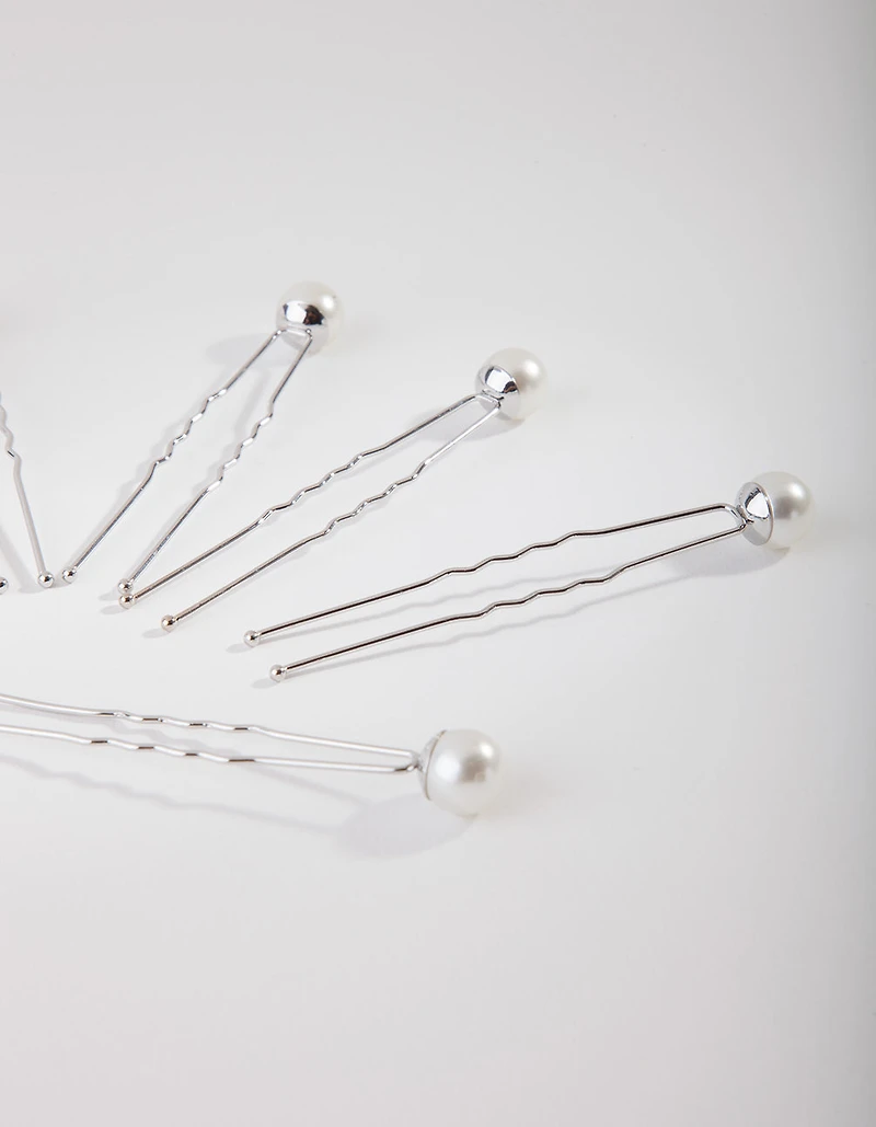 Silver Pearl Bun Pins