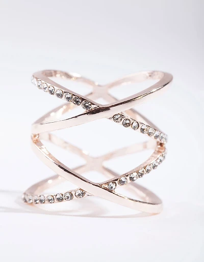 Anneau double croisement Diamante Rose Gold