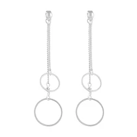 Silver Double Circle Chain Sandwich Earrings
