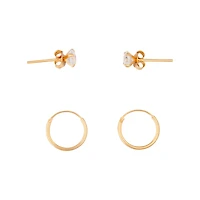 Gold Plated Sterling Silver Diamante Stud & Hoop Pack