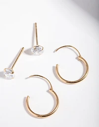 Gold Plated Sterling Silver Diamante Stud & Hoop Pack