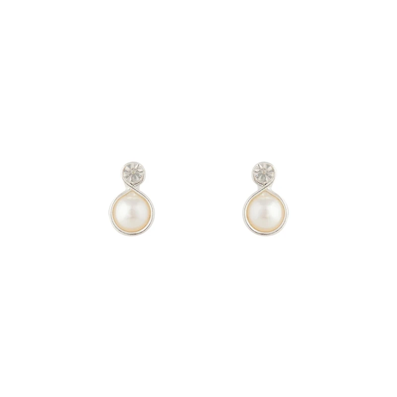 Silver Pearl Bottom Diamante Stud Earrings