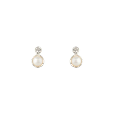 Silver Pearl Bottom Diamante Stud Earrings