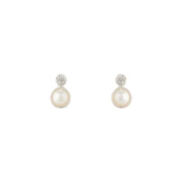 Silver Pearl Bottom Diamante Stud Earrings