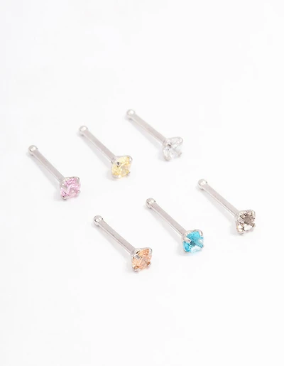 Surgical Steel  Dainty Diamante Nose Hook 6-Pack