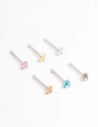 Surgical Steel  Dainty Diamante Nose Hook 6-Pack