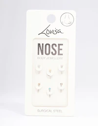 Surgical Steel  Dainty Diamante Nose Hook 6-Pack