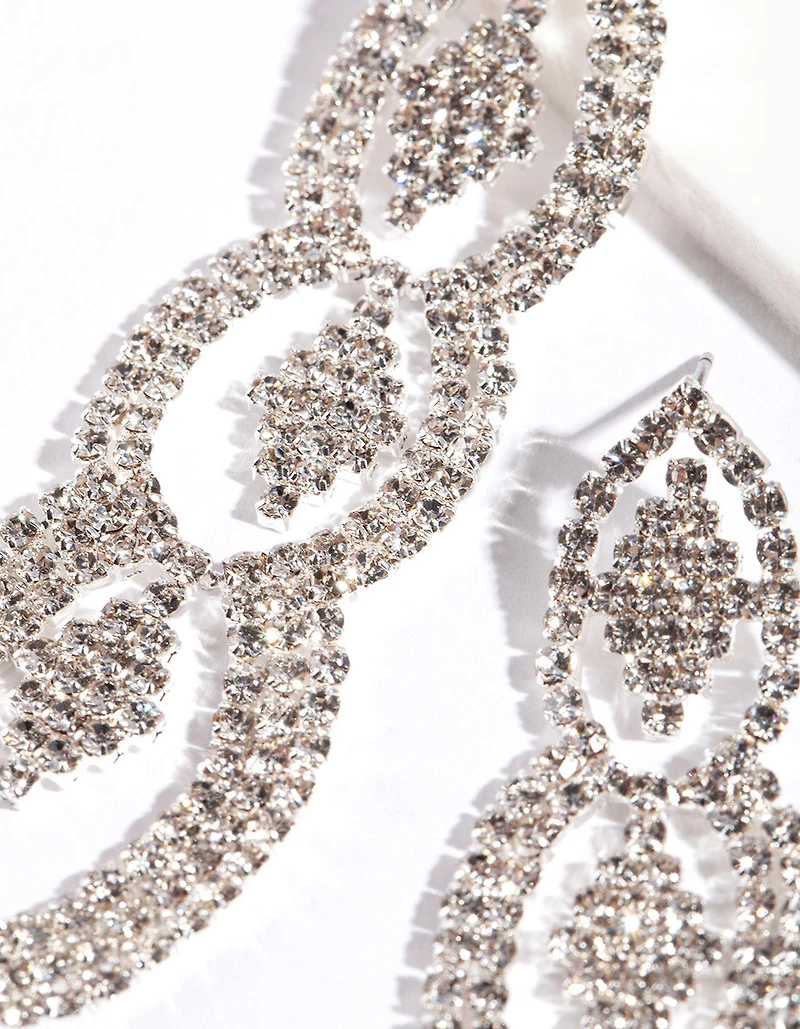 Silver Cut-Out Diamante Drop Earrings