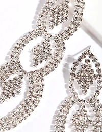 Silver Cut-Out Diamante Drop Earrings
