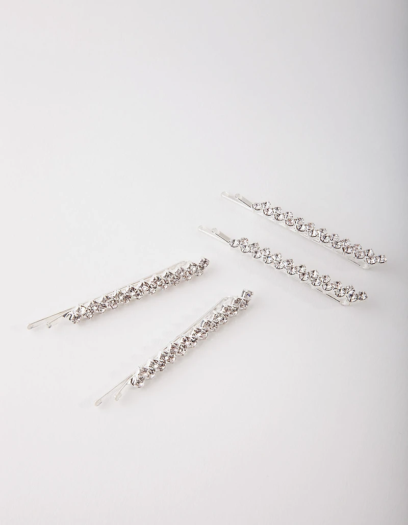 Diamante Zig Zag Pins 4-Pack In Silver