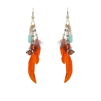 Multicoloured Feather Chain Drop Earrings