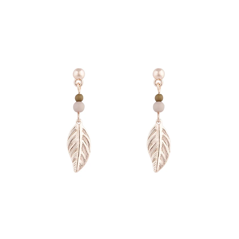 Rose Gold Textured Leaf Drop Earrings