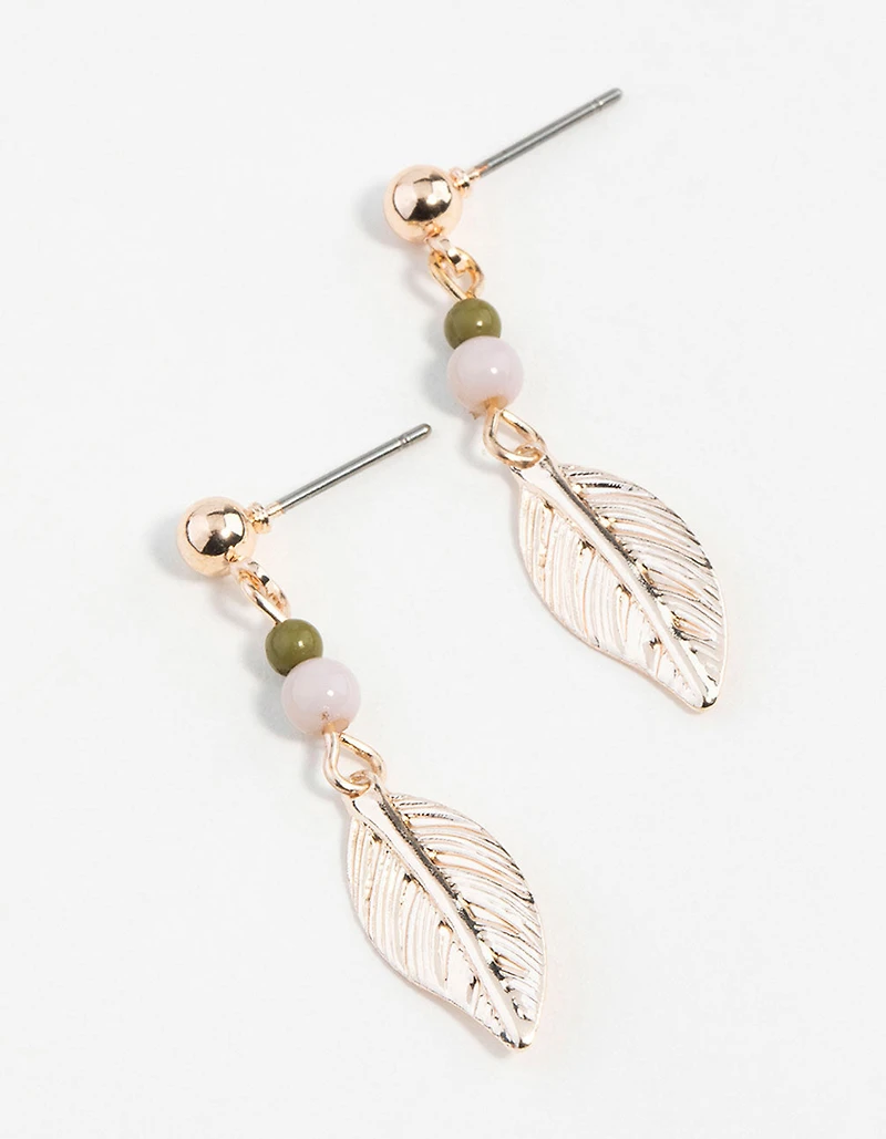 Rose Gold Textured Leaf Drop Earrings