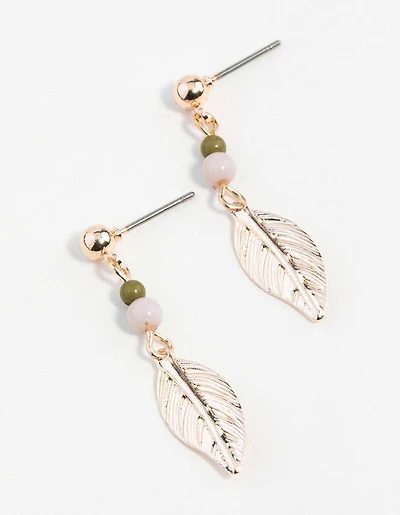 Rose Gold Textured Leaf Drop Earrings