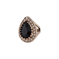 Gold Raised Black Pear Stone Ring