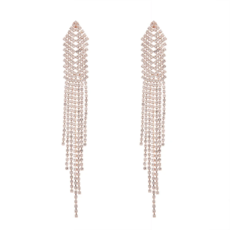 Rose Gold Diamante Chain Earrings