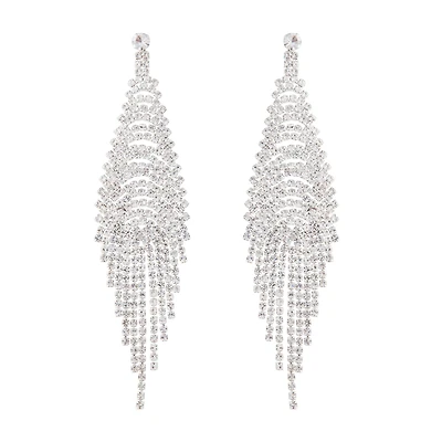 Silver Cup Chain Diamante Fringe Drape Earrings