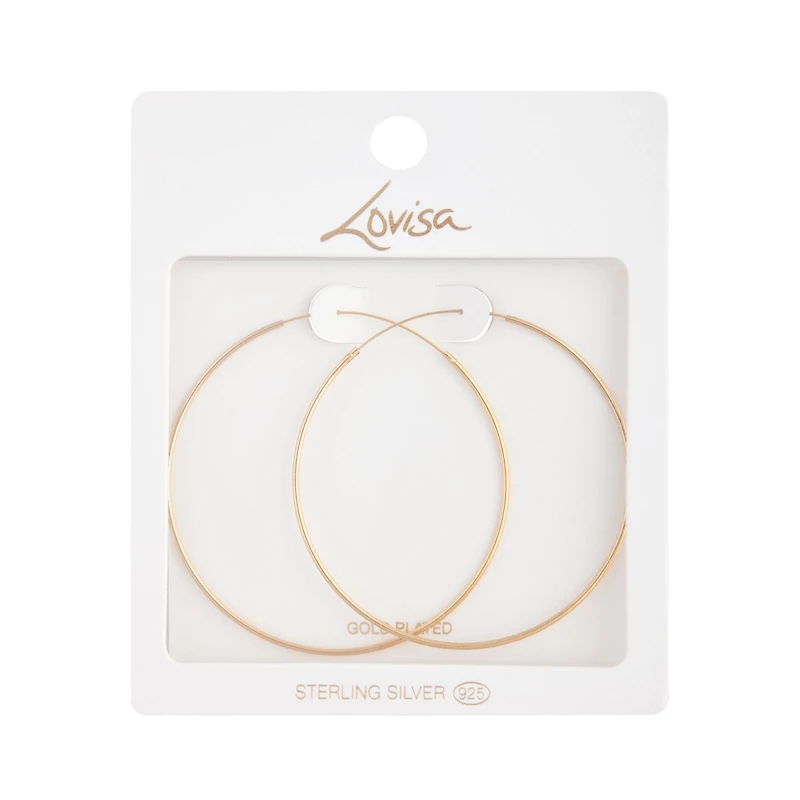 Gold Plated Sterling Silver Fine 60mm Hoop