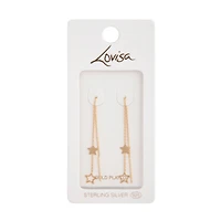 Gold Plated Sterling Silver Star Thread-Through Earrings