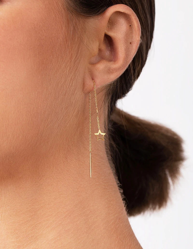 Gold Plated Sterling Silver Star Thread-Through Earrings