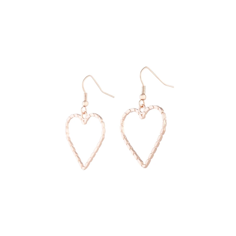 Rose Gold Rope Look Heart Drop Earring