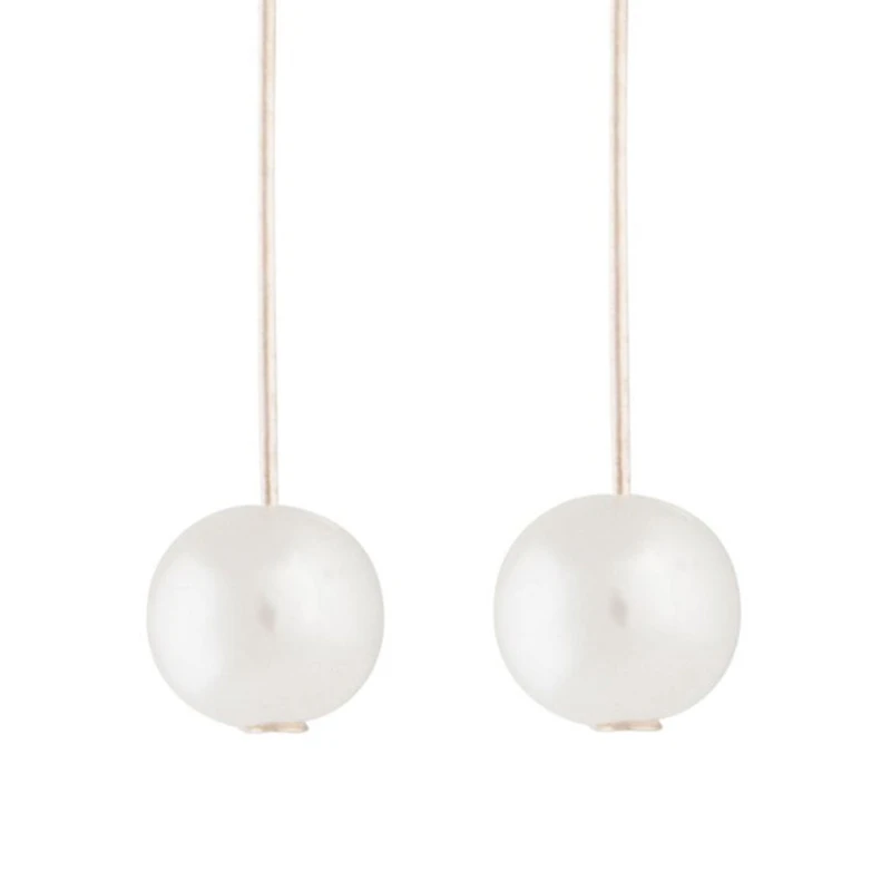 Rose Gold Fine Stick & Pearl Drop Earrings