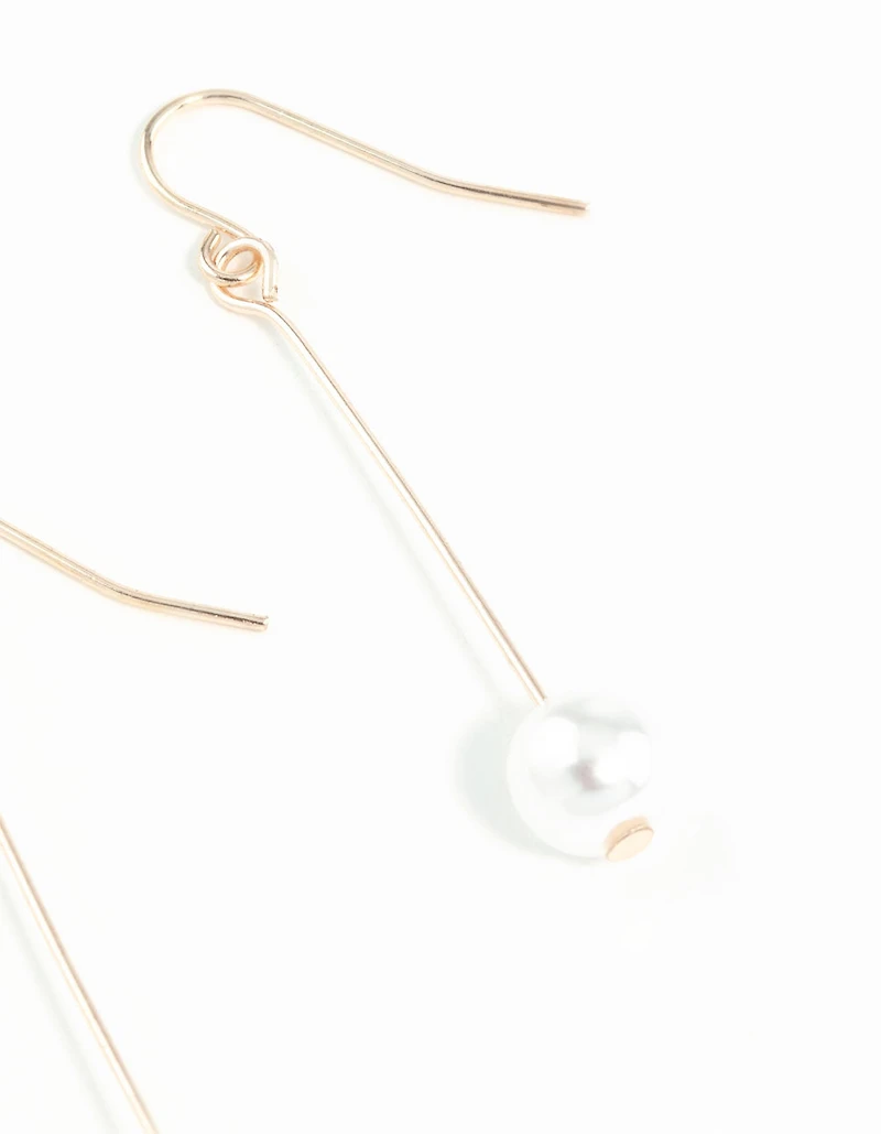 Rose Gold Fine Stick & Pearl Drop Earrings