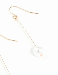 Rose Gold Fine Stick & Pearl Drop Earrings