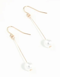 Rose Gold Fine Stick & Pearl Drop Earrings