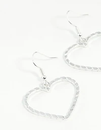 Silver Textured Heart Cut Out Drop Earring