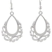 Silver Ornate Teardrop Earrings