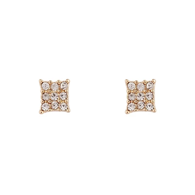 Gold Diamante Pave Square Stud Earrings