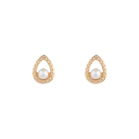 Gold Textured Pearl Teardrop Earrings