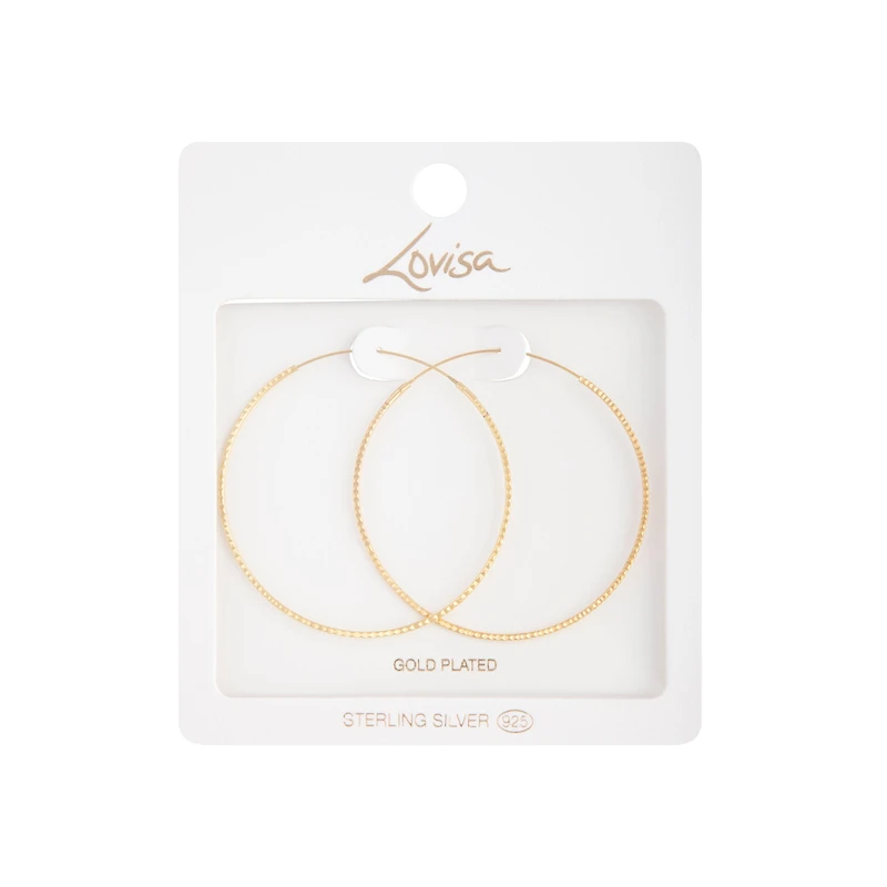 Gold Plated Sterling Silver Diamond Cut Hoop Earrings