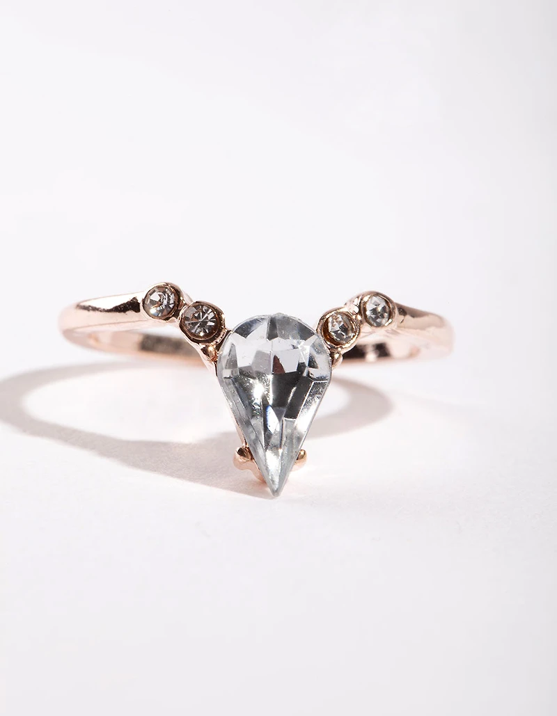 Rose Gold Crystal V-Shaped Ring