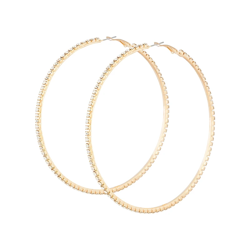 Gold Large Diamante Hoop Earrings