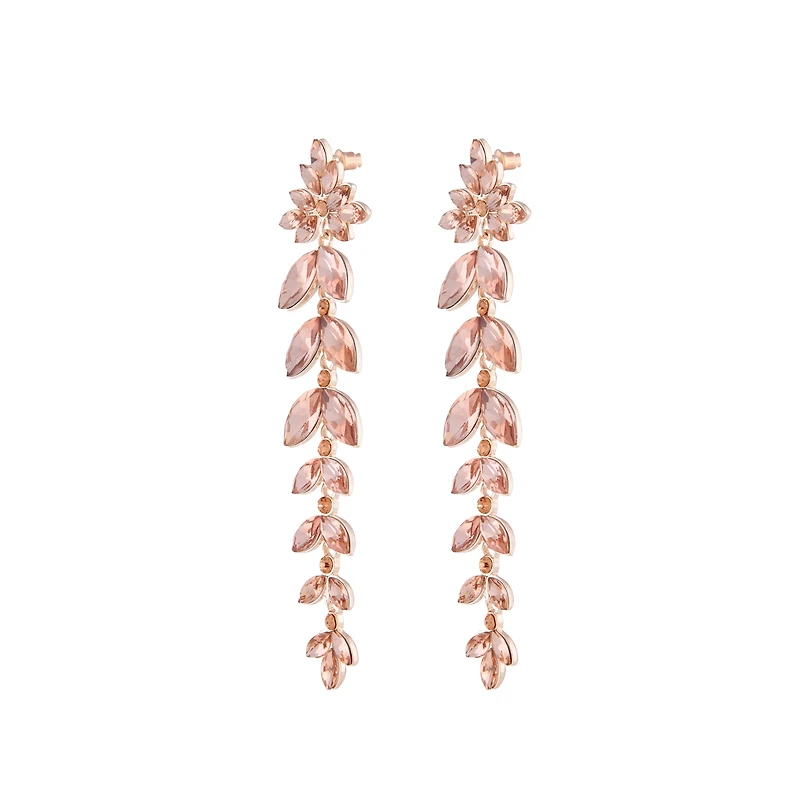 Rose Gold Pink Diamante Navette Earrings